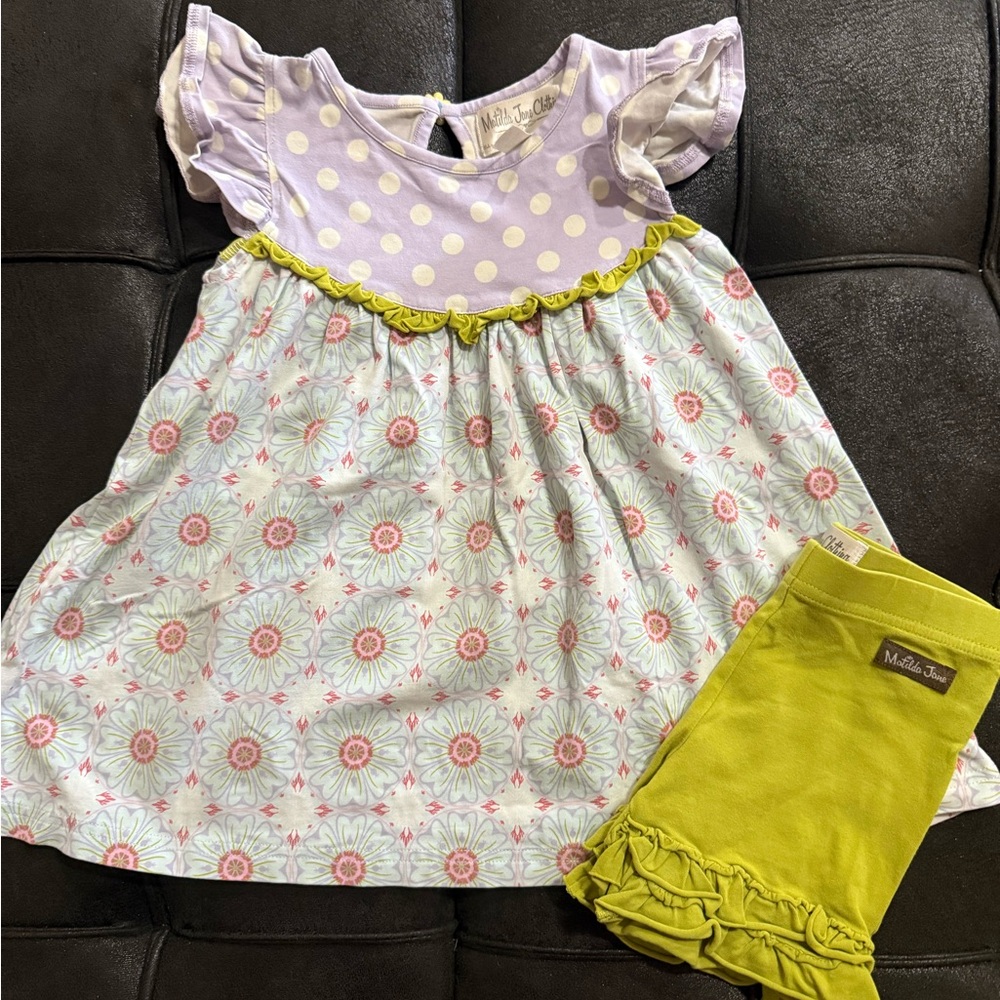 Matilda Jane Lavender Polka Dot & Floral Top with Lime Green Shorts